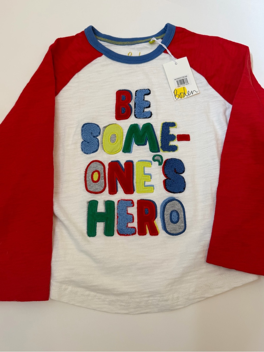 NWT Boden Kids "Be Someone's Hero" Long-Sleeve Tee - Red/White size 4/5